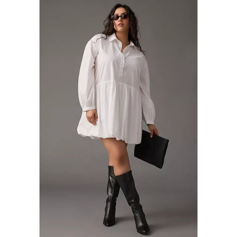 Anthropologie Maeve Bubble-Hem Shirt Dress in White Size 2X
